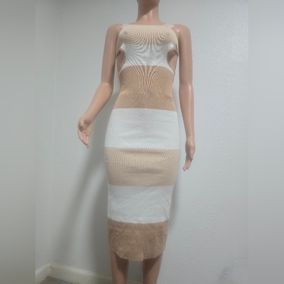 Tan and White Tie Front Pencil Skirt - Picture 5 of 8
